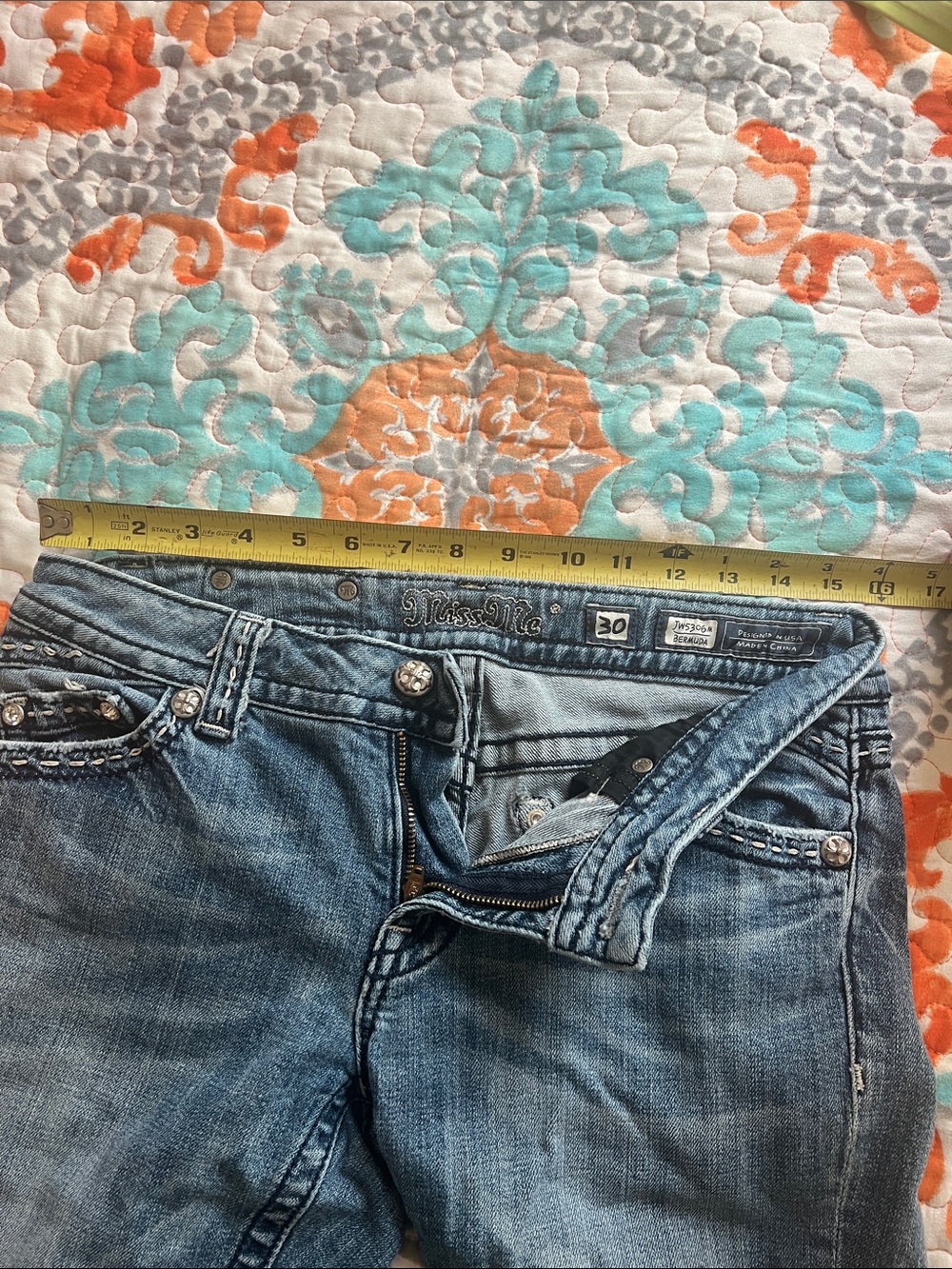 Miss Me Light Denim Rhinestone Accent Bermuda Shorts